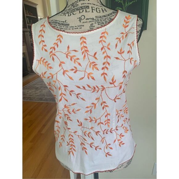 Papillon Womens WHITE ORANGE EMBROIDERED TOP - Picture 8 of 9